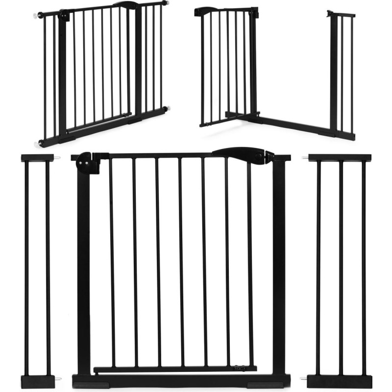 Ecotoys Safety gate barrier, 74-105 cm, for stairs and doors, steel, additional panels, black, ECOTOYS