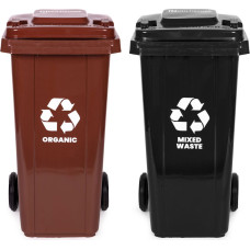 Multistore Set of 2 Trash Bins Containers 2x120L Black Brown Mixed Waste BIO with Rubber Wheels