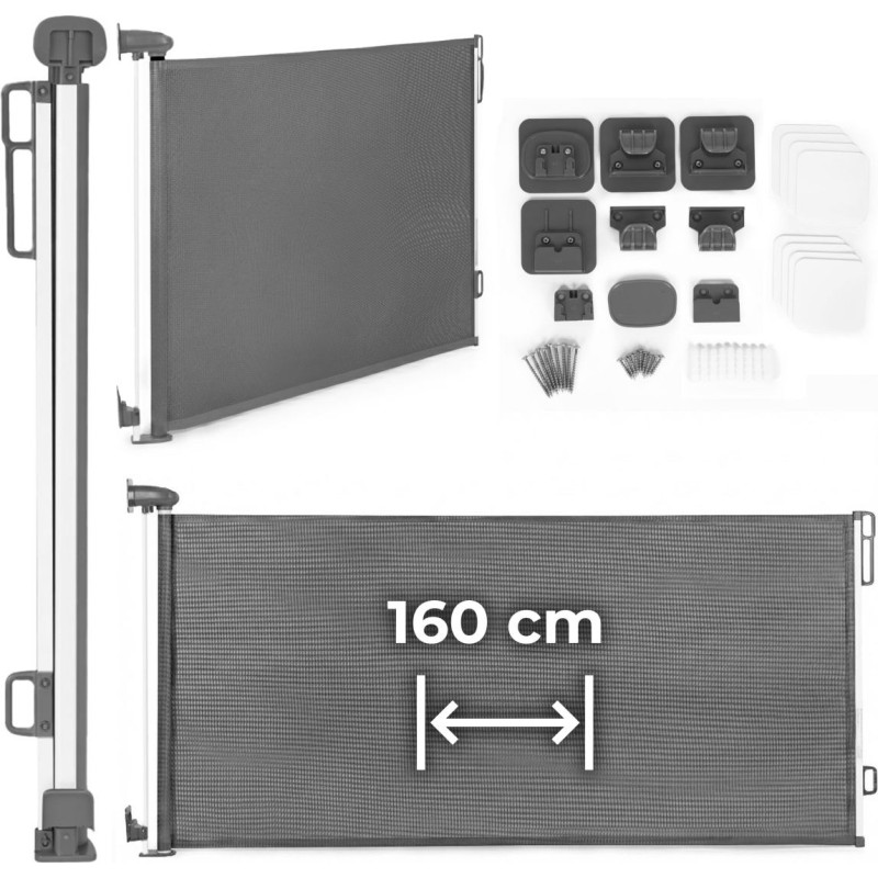 Ecotoys Protective Retractable Safety Gate 160 cm for Stairs and Doors Grey ECOTOYS