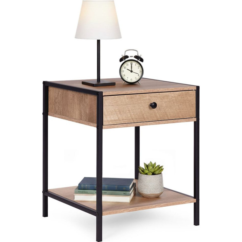 Modernhome Szafka nocna z szufladą i p&oacute;łką stolik kawowy jasny dąb loftowy ModernHome