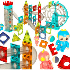 Magnētiskie ķieģeļi marmora bumbiņu trase ar skaņas mūziku 118 elementi