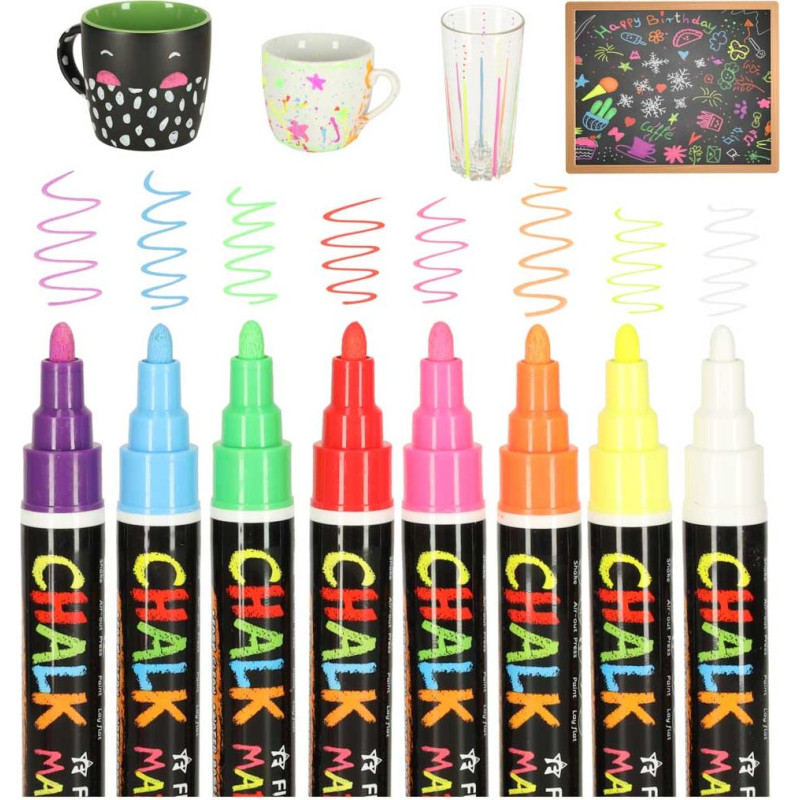 Krīta tāfeles stikla marķieri 8 gab.