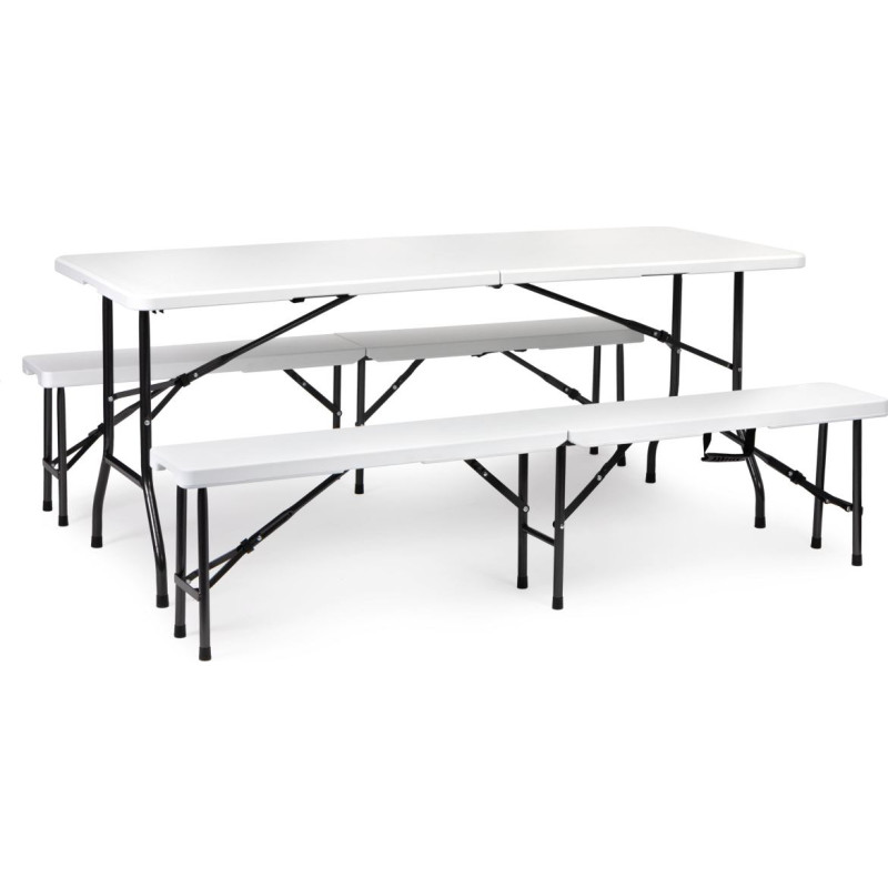 Multigarden Catering table 180cm + 2 benches white banquet set ModernHome