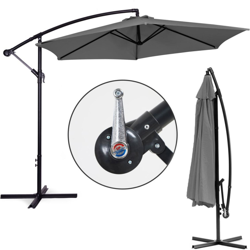 Multigarden Large Garden Parasol with Cantilever Arm, Foldable 3 m, Grey, 6 Ribs MultiGarden
