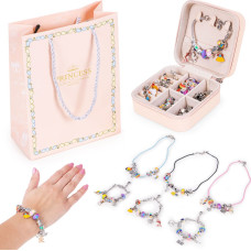 Multistore Bracelet and Necklace Making Set Charms Beads 66 Pieces + Organizer and Bag