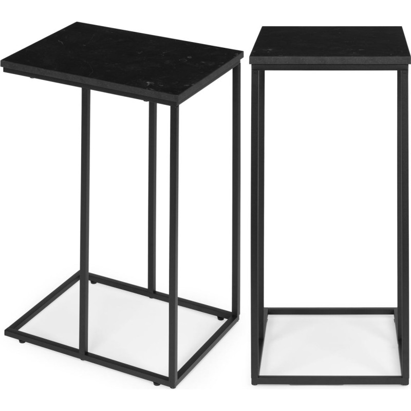 Modernhome Side table for laptop, coffee table, C-shaped, black marble, ModernHome