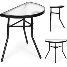 Multigarden Glass Coffee Table for Balcony Terrace Patio Half-Round Black MultiGarden