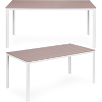 Multigarden 6-person garden table 156x78 cm polywood furniture for terrace beige white MultiGarden