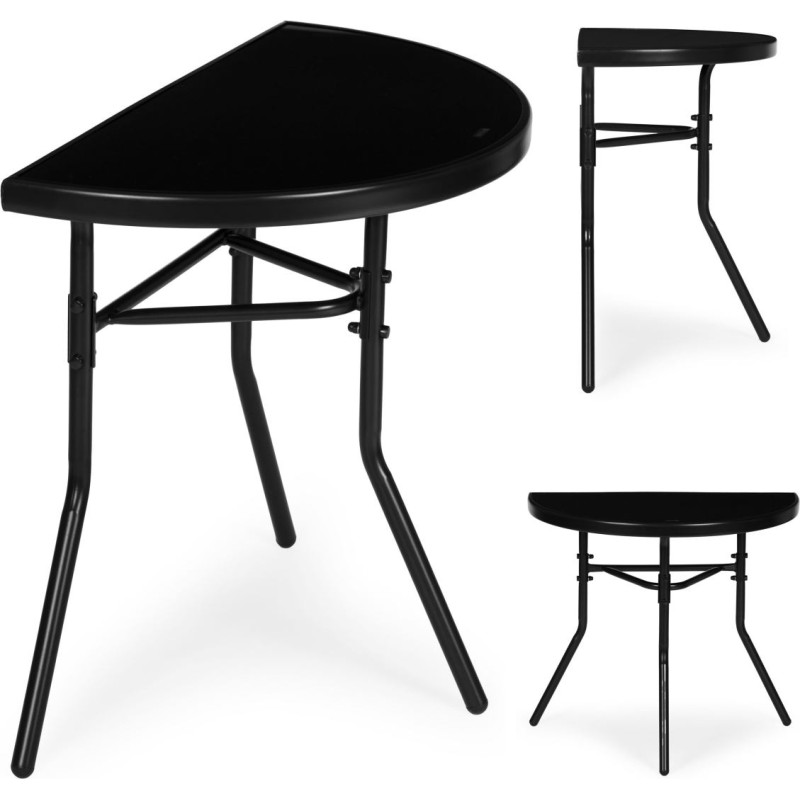 Multigarden Stolik p&oacute;łokrągły szklany kawowy na balkon taras patio czarny MultiGarden