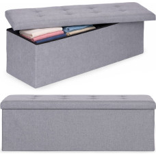 Modernhome Pufa pikowana 111x38 cm ze schowkiem tapicerowana ława skrzynia jasnoszara ModernHome