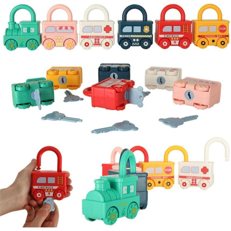 Sensoriskā rotaļlieta ar aizslēdzamām mašīnām Montessori