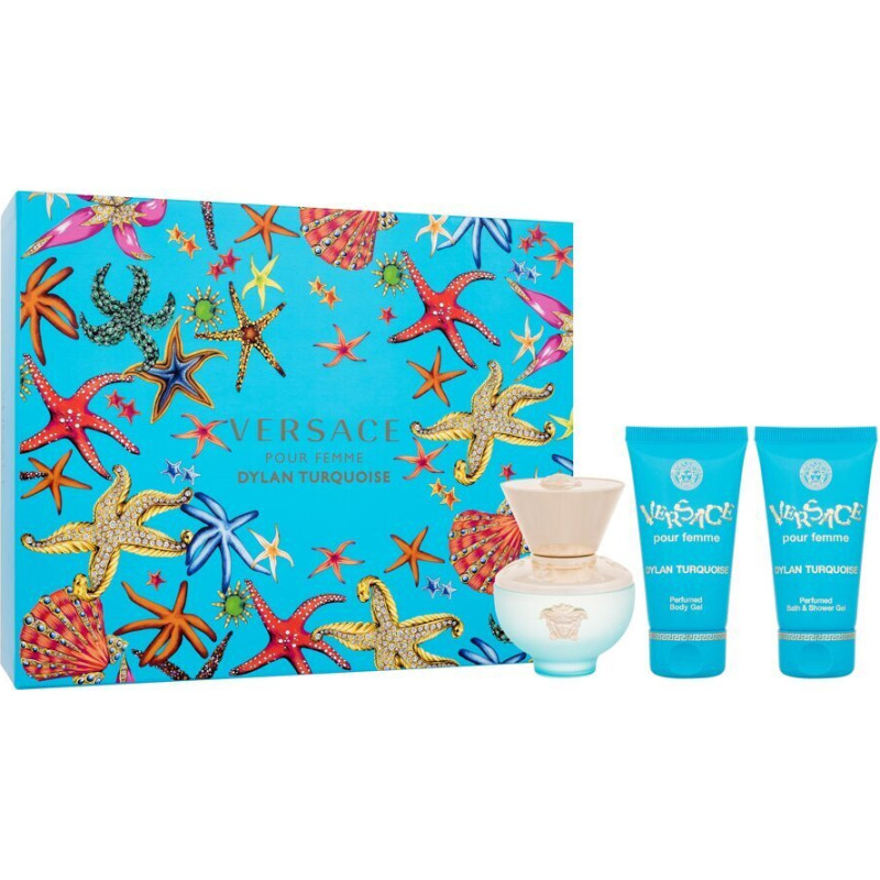 Komplekts Versace Dylan Turquoise sievietēm: tualetes ūdens EDT, 50 ml + dušas želeja, 50 ml + ķermeņa losjons, 50 ml