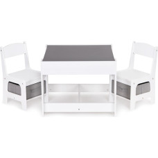 Ecotoys Wooden Children&rsquo;s Furniture Set Table with Chalkboard + 2 Chairs ECOTOYS