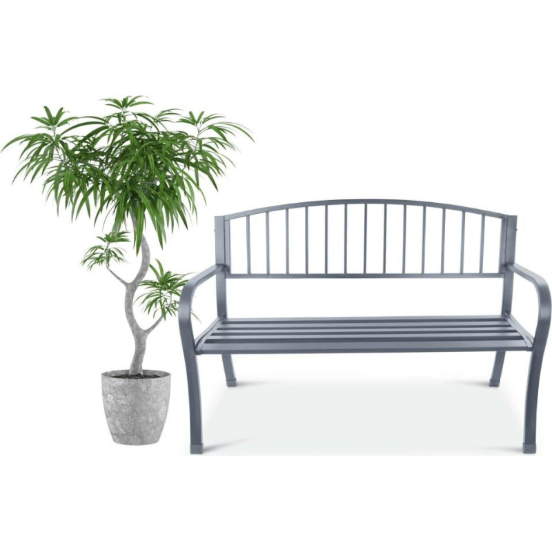 Longwell Industrial Ltd Garden bench with backrest, park bench for terrace and balcony, metal construction, graphite