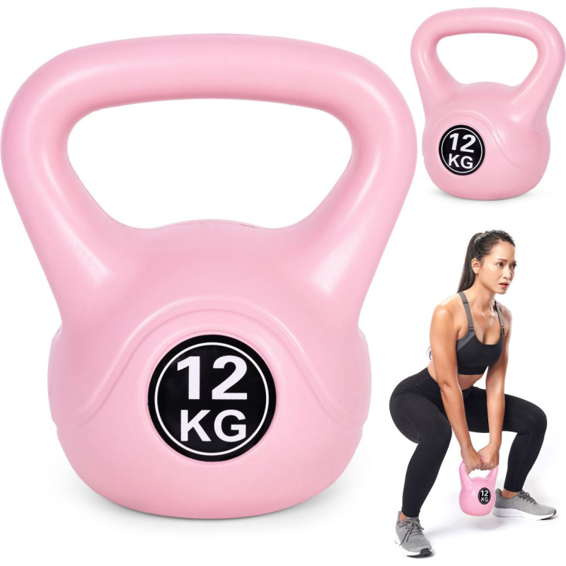 Modernhome Kettlebell 12 kg for exercise, dumbbell, weight ball, fitness load, pink, ModernHome