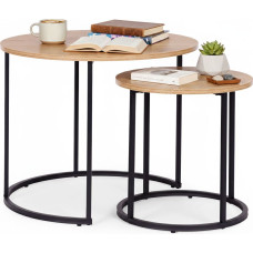 Modernhome Zestaw stolik&oacute;w kawowych 2 szt. okrągłe jasny dąb loftowe ModernHome
