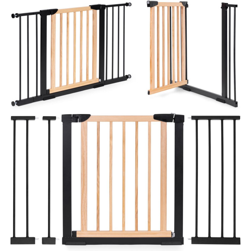 Ecotoys Safety gate barrier, 74-130 cm, for stairs and doors, metal and wood, additional panels