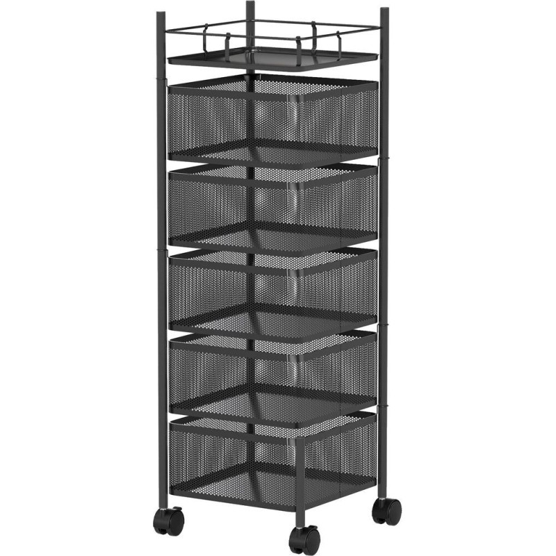 Virtuves ratiņi, 5 grozi, 4 riteņi, metāla rāmis, melns