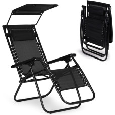 Multigarden Garden Beach Lounger with Adjustable Backrest and Movable Canopy Black MultiGarden