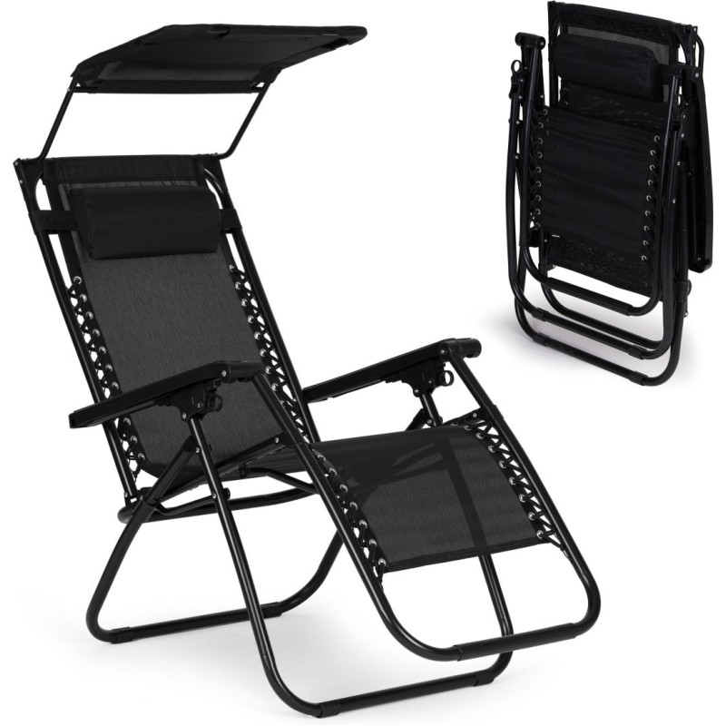 Multigarden Garden Beach Lounger with Adjustable Backrest and Movable Canopy Black MultiGarden