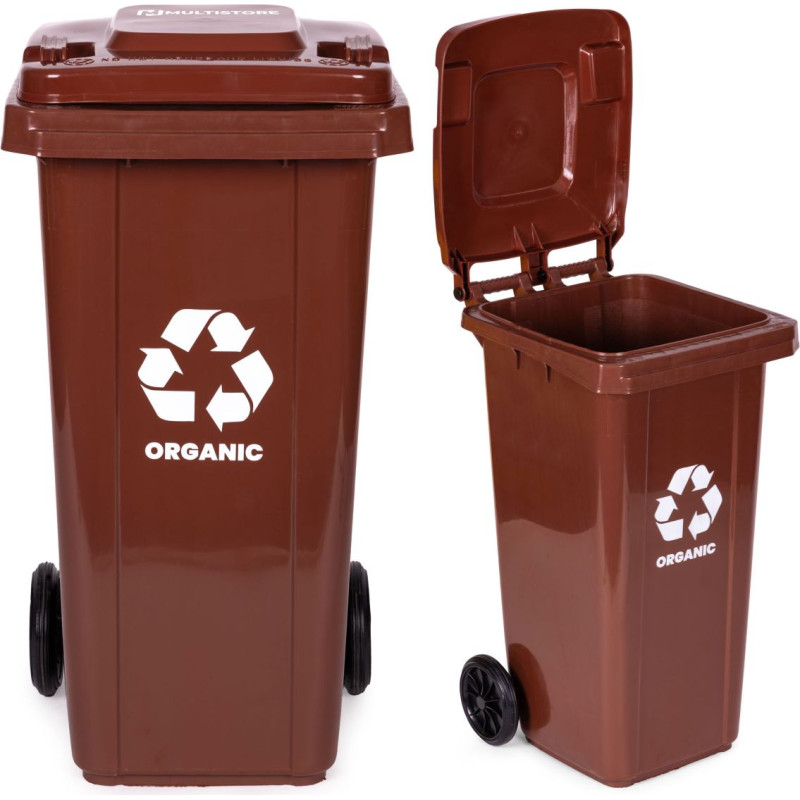 Multistore Trash Bin Container 120L Brown BIO with Rubber Wheels