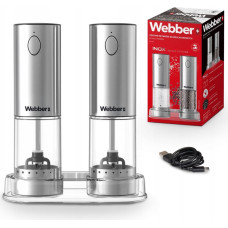 Webber Electric Salt and Pepper Grinder Set Rechargeable USB 2 Pieces Adjustable Grinding with Light