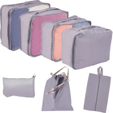 Koferis organizatori ceļojumu komplekts 7 gab apģērbu uzglabāšanas piederumi ūdensizturīgas somas kosmētikas maisiņš apavu soma pelēka