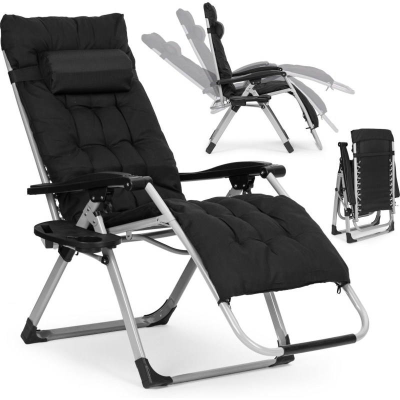 Multigarden Garden beach lounger with cushion and headrest adjustable  black MultiGarden
