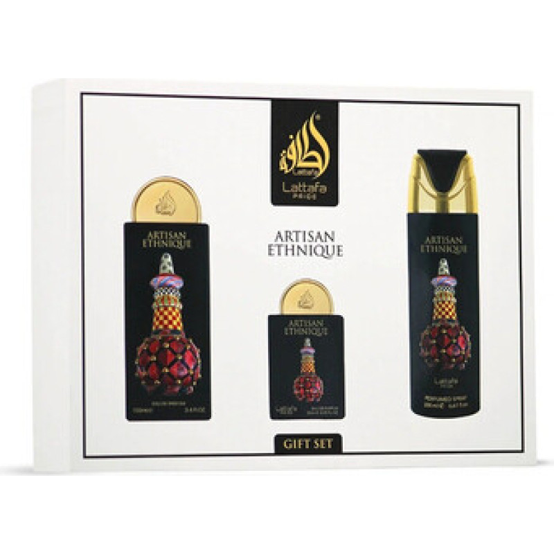 Lattafa Perfumes Artisan Ethnique D&aacute;rkov&aacute; sada EDP 100 ml, deospray 200 ml a EDP 20 ml