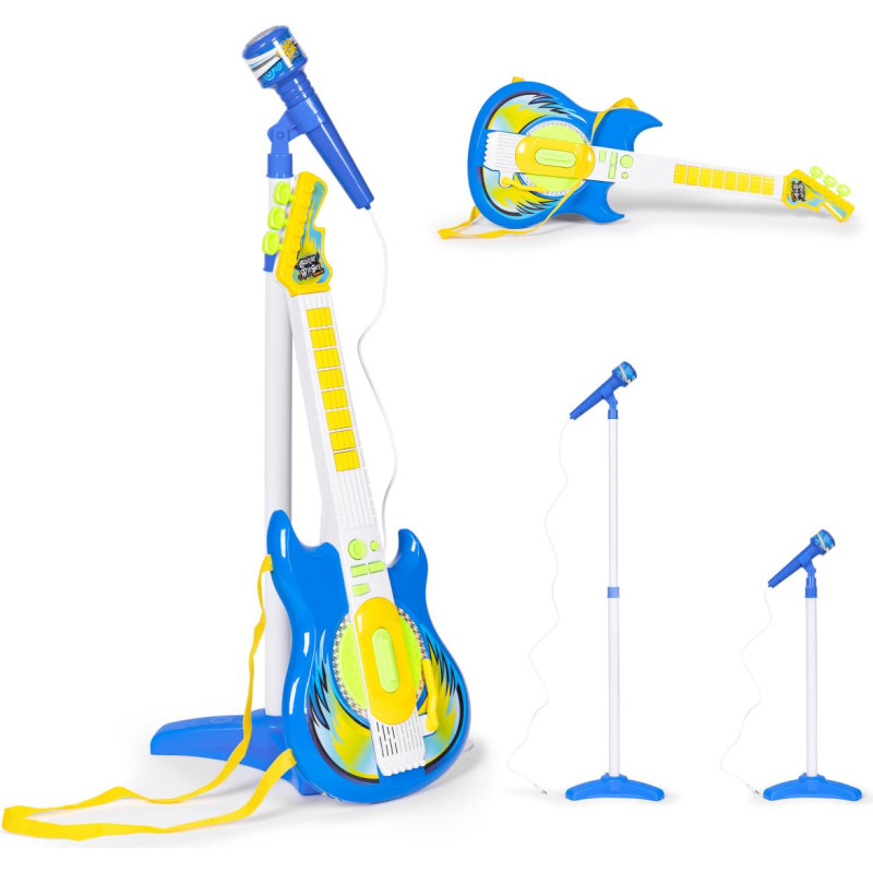 Multistore Electric Guitar and Microphone Set with Stand for Kids &ndash; MP3 Compatible, Blue