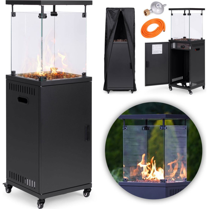 Multigarden Gas heater, radiant heater, 13 kW, glass, for garden and patio, regulator, volcanic stones, cover, MultiGarden