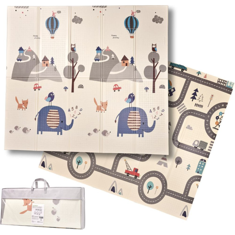 Izglītojošs salokāms divpusējs putuplasta paklājs 180 x 200 cm iela/mežs