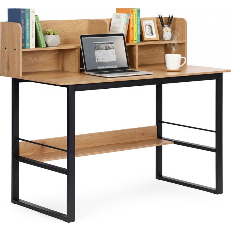 Modernhome Biurko komputerowe 120x60 cm nadstawka 5 p&oacute;łek jasny dąb loftowe ModernHome