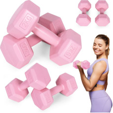 Modernhome Hex dumbbells set 2x2 kg, exercise weights, fitness load, pink, ModernHome