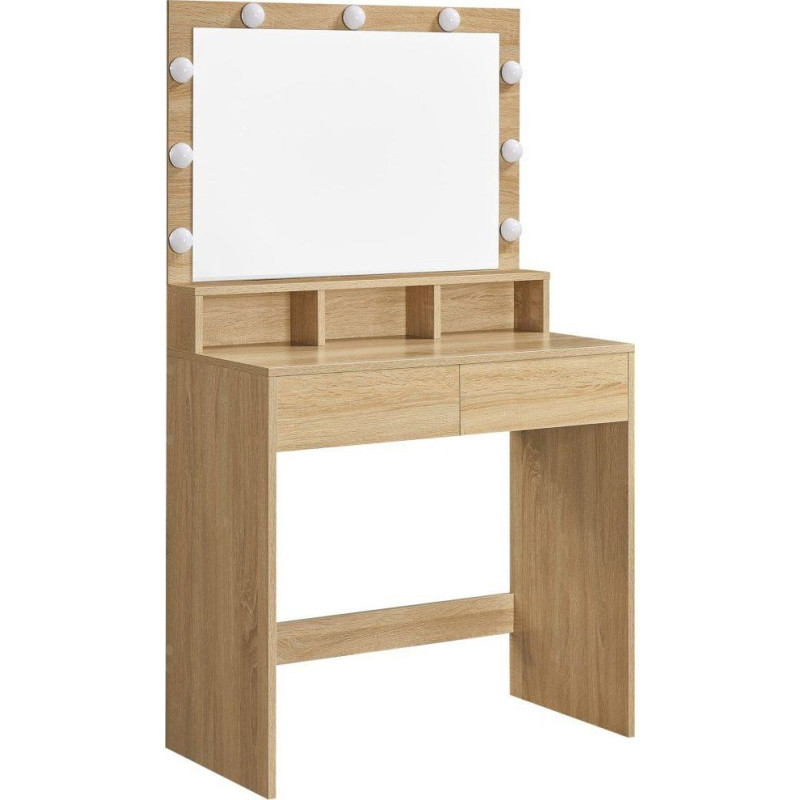 Leobert Large cosmetic dressing table with LED lighting, mirror, drawers, oak Sonoma