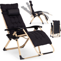 Multigarden Garden beach lounger with cushion and headrest adjustable black gold frame MultiGarden