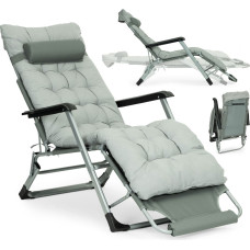 Multigarden Garden beach lounger with cushion headrest adjustable footrest, gray, MultiGarden