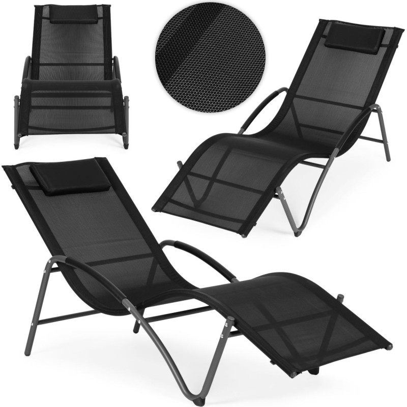 Multigarden Garden lounger, reclining chair with headrest, steel frame, black, MultiGarden