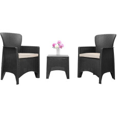 Longwell Industrial Ltd Garden Furniture Set for Terrace or Balcony &ndash; 2 Armchairs + Table Black