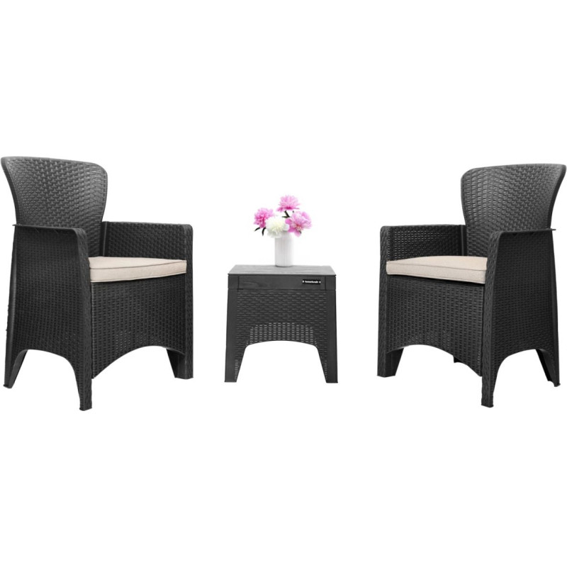 Longwell Industrial Ltd Garden Furniture Set for Terrace or Balcony &ndash; 2 Armchairs + Table Black