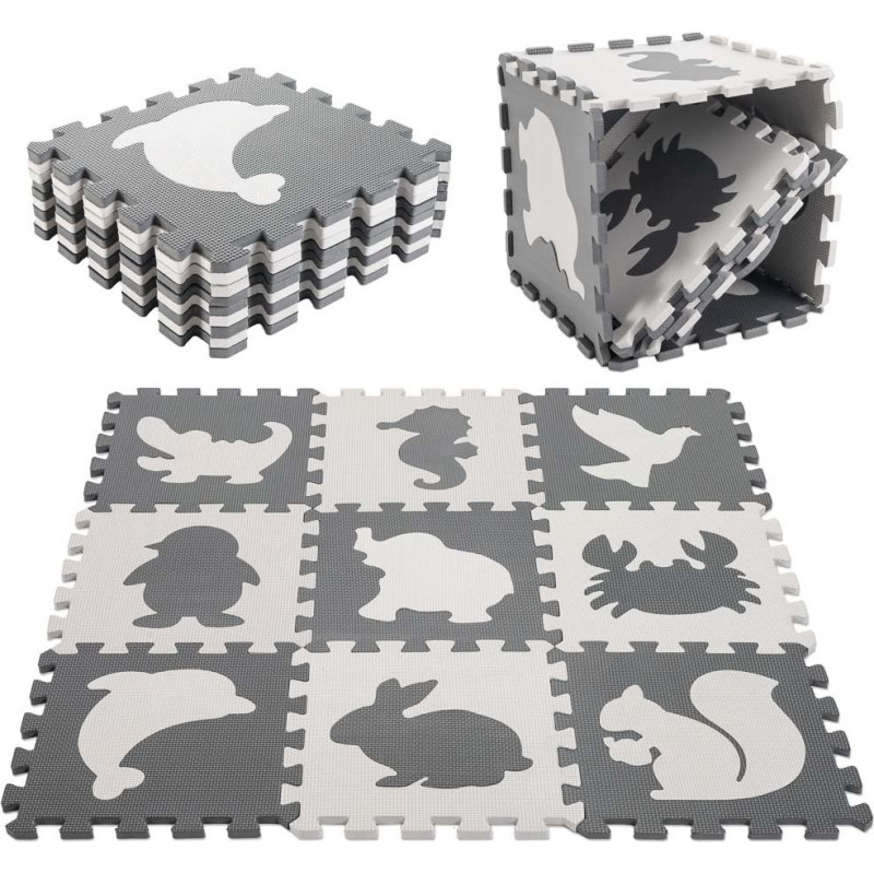 Putu puzles paklājs bērniem 9 el. melns-ecru 85cm x 85cm x 1cm