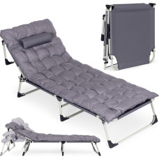 Multigarden Fishing garden lounger, foldable with mattress and pillow, gray, MultiGarden