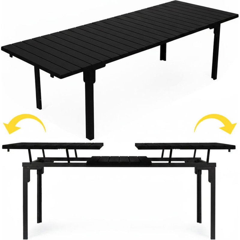 Multigarden Extendable Garden Table 180&ndash;240 cm for 12 People, Steel & HDPE, Black MultiGarden