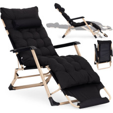 Multigarden Garden beach lounger with cushion, headrest and adjustable footrest, black gold frame MultiGarden