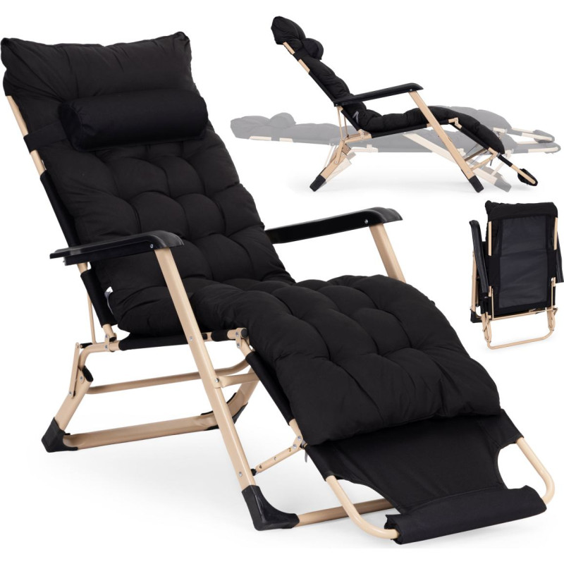 Multigarden Garden beach lounger with cushion, headrest and adjustable footrest, black gold frame MultiGarden