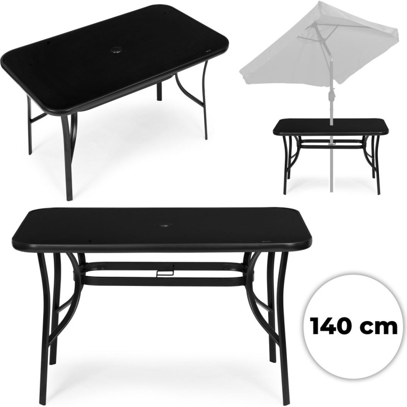 Multigarden Garden table 140x80 cm tempered glass parasol hole, black, MultiGarden