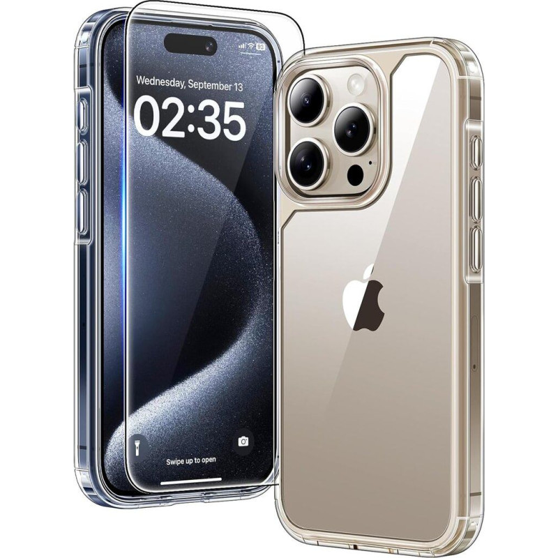 TAURI iPhone 15 Pro korpuss, ekrāna aizsargvāciņš