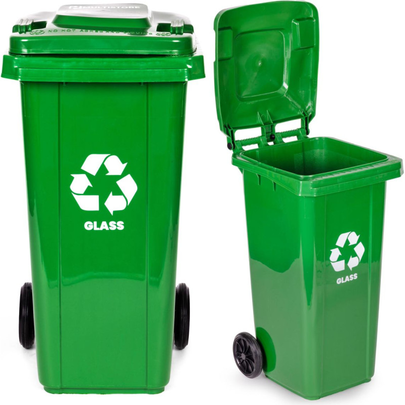 Multistore Trash Bin Container 120L Green Glass with Rubber Wheels