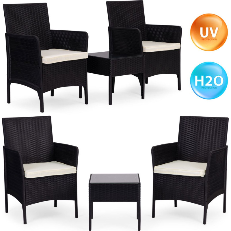 Multigarden Garden Furniture Set 2 Armchairs + Table Tempered Glass Black MultiGarden