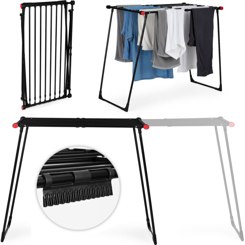 Modernhome Standing Clothes Drying Rack Extendable Telescopic 19 Meters Foldable Black